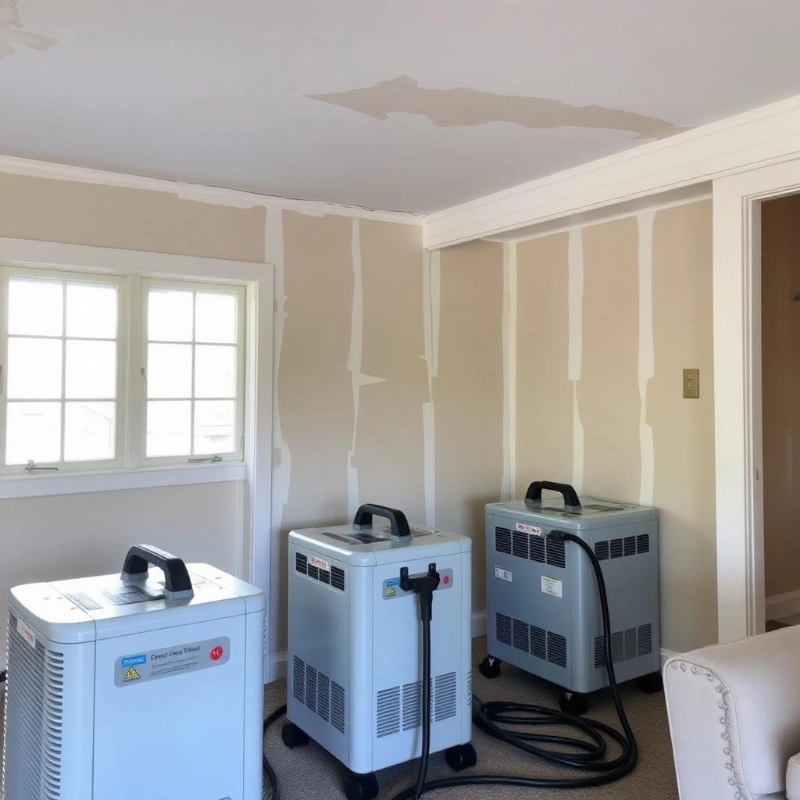 Dehumidification equipment drying a water damaged room