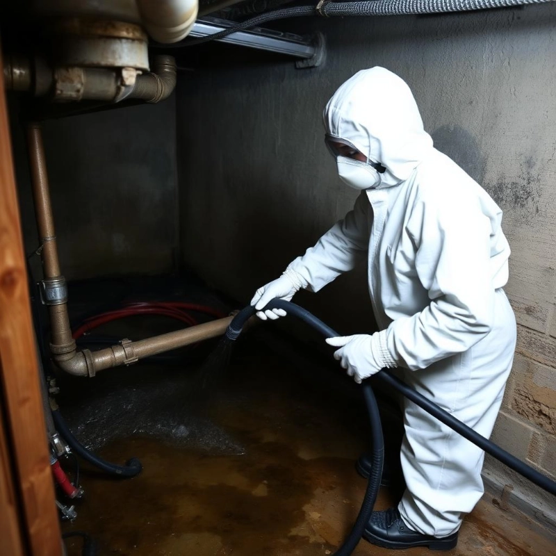 Technician cleaning contaminated water from a property